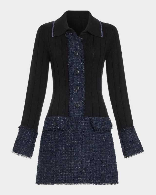 Ellen Ribbed Tweed Mini Shirtdress